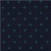 Tissu jersey Jacquard bleu marine en fil teinté avec des ancres vertes