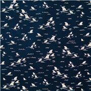 Tissu coton bleu marine Jaws créatures de l'océan blanches