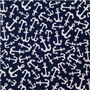 Tissu en coton bleu marine ancres blanches dans tous les sens