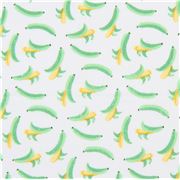 Tissu écru avec des bananes vertes et jaunes