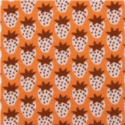 Tela de punto con estampado de mini fresas naranja