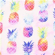 Tissu en coton rose ananas, motifs de fruits multicolores