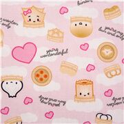 Tissu en coton nuages, coeurs, raviolis vapeur, dimsums