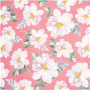 Rosa Baumwollstoff Vintage botanische große blumige weiße Rosen