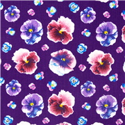 tissu fleuri violet coton pensées quadrillage coloré