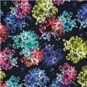 Tissu linon en coton Robert Kaufman bleu marine fleurs aux couleurs arc-en-ciel coupon