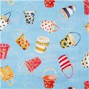 Tissu en coton bleu ciel seaux multicolores à rayures et à pois