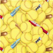 Softball mit Schlägern gelbe Bälle Wettbewerb Baumwollstoff Sport sportlich
