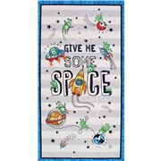 Tela con panel raya gris alien cohete espacial texto
