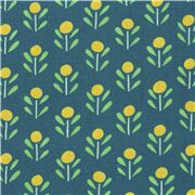 Blaugrüner einfacher floraler Baumwollstoff mit gelben Blumen und Blättern