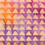 Tela batik algodón naranja rosa con triángulos dorados metalizados despintado