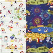 Toile à drap japonaise en coton imprimé 2-en-1 unique feux d'artifice et plage