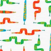 Tissu bio jersey blanc avec des serpents multicolores, Sidewalk