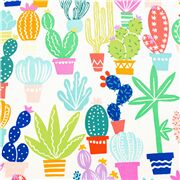 Tissu blanc catcus colorés dans des pots fun pop art lumineux