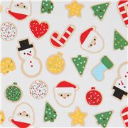 Tissu de Noël blanc avec pleins de cookies dans tous les sens
