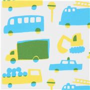 white with bus construction transport vehicle oxford fabric by Kokka Remnant