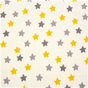 Tissu en coton gris pâle avec des étoiles jaunes et grises
