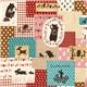 Kokka Canvas Patchwork fabric red with bear owl deer Japan 1