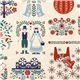Kokka fabric with Holland design windmill bird flower 1