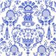 Michael Miller fabric with blue ornaments emblems bird 1