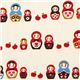 beige Kokka oxford fabric with matryoshka doll & apple 1
