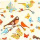 beige fabric bird flower butterfly Robert Kaufman 1