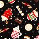 schwarzer Designer Weihnachtsstoff mit Weihnachtssüßigkeiten 1