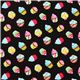 black designer fabric with colourful Party cupcakes hearts 2