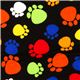 black designer fabric with colourful paw prints cat 1