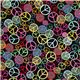 black designer fabric with colourful peace signs and dots 2