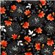 black designer fabric with small flowers and leaves 1