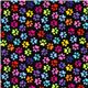 black designer flannel fabric with colourful paw prints 2
