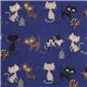 blue Kokka canvas fabric black grey kitty Japan 1