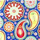 blauer Michael Miller Stoff Gypsy Paisley große Blumen 1