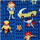 blue Michael Miller flannel fabric funny super heroes 1