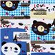 blue kawaii bears canvas fabric with Eiffel Tower 1