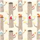 cream birch tree trunk organic fabric with owl squirrel 1