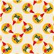 cream designer fabric with tossed gnomes and mushrooms 1