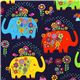 dark blue elephant with flowers fabric Timeless Treasures 1
