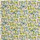 ecru birch organic fabric with green mopeds, cars, guitars 2