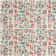 ecru birch organic fabric with red mopeds, cars, guitars 2