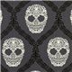 grauer Michael Miller Stoff Totenköpfe Skull Damask 1