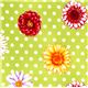 green fabric colourful flowers dots Robert Kaufman 1