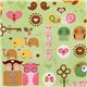 green kawaii owls fabric with hedgehog birdie elephant 1