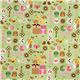 green kawaii owls fabric with hedgehog birdie elephant 2