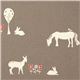 grey birch organic fabric with horse, fox, rabbit, bambi 1