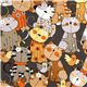 grey designer fabric with brown and grey cats & birds 1