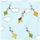 light blue designer fabric with colourful kites and clouds 1