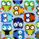 light blue designer flannel fabric with small colourful owls 1