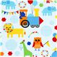 light blue fabric circus animals locomotive Robert Kaufman 1